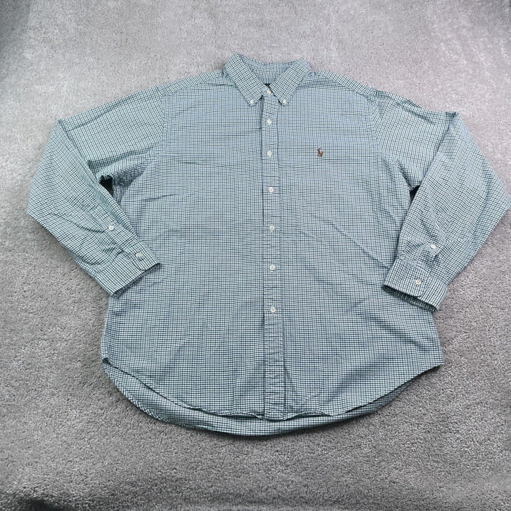 Ralph Lauren Shirt Mens XL Green Blue Micro Check Classic Fit Button Down Oxford - Picture 2 of 12